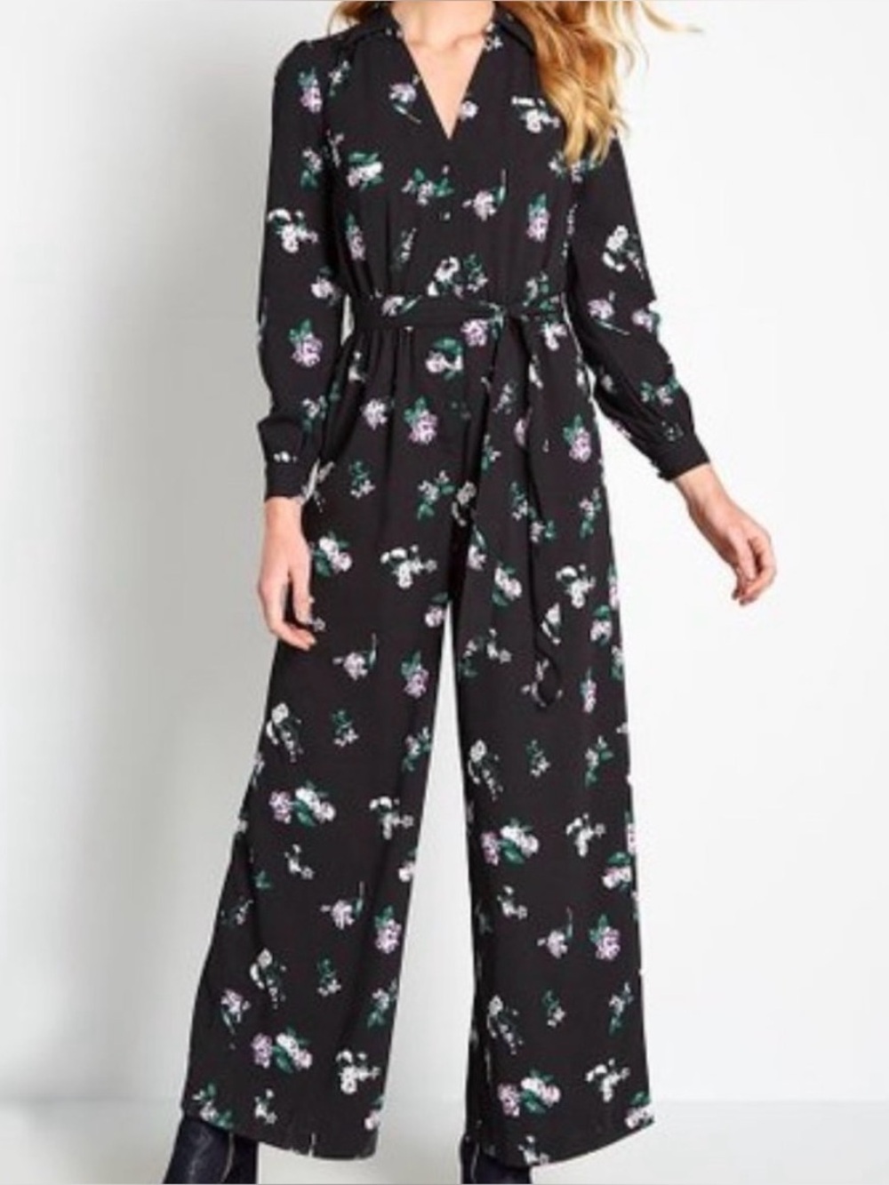 ModCloth Everything & More Wide-Leg Jumpsuit cottage-core floral retro sz L NWT